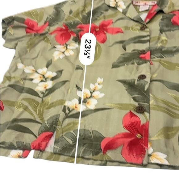 Caribbean Joe Green Tropical print Boxy Button Down Shirt Size PETITE XL - Picture 6 of 8